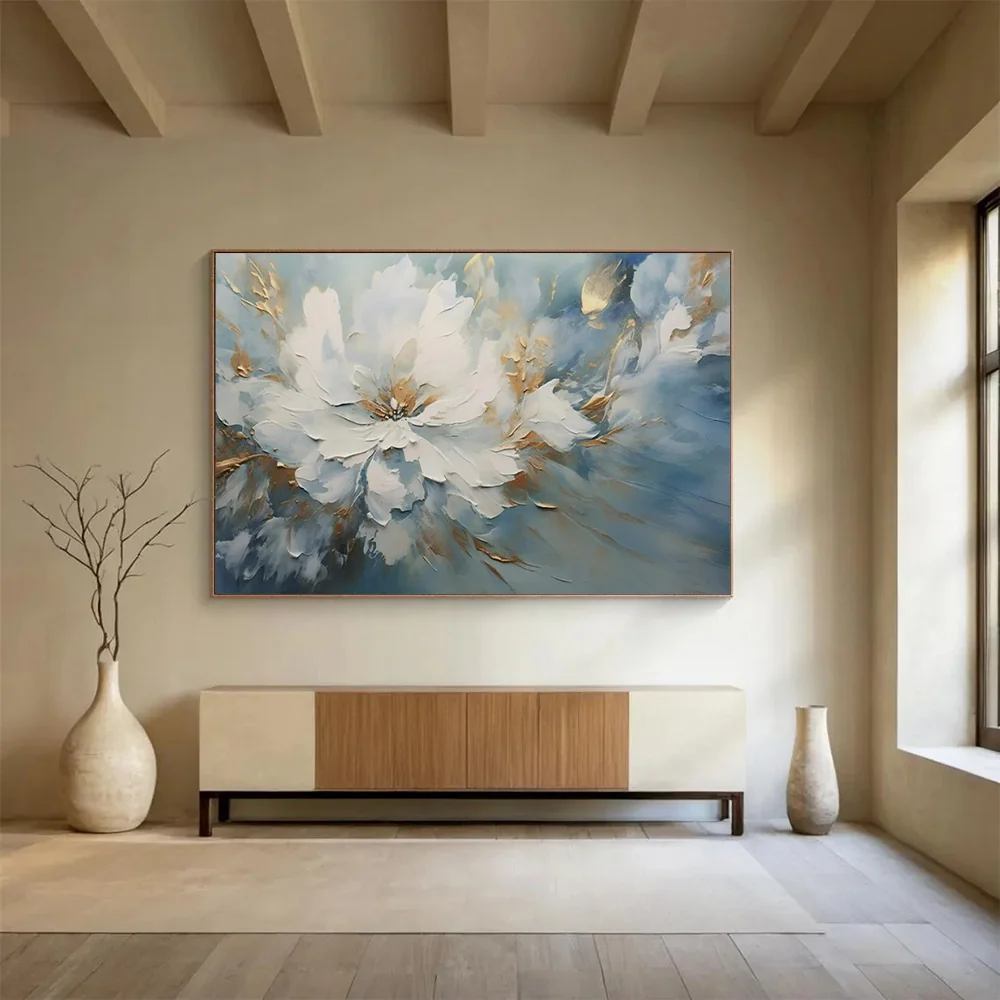 Blue Hand-painted Flower Elegant Abstract Canvas Wall Art 0V3XX